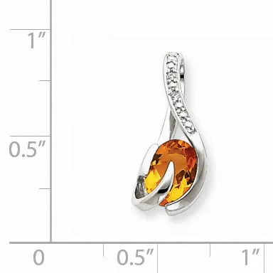 Goldiacom Necklaces 14k White Gold Citrine and Diamond Pendant