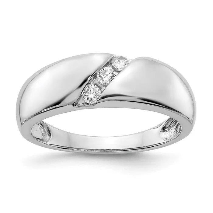 Goldiacom Rings 14k White Gold 3stone Real Diamond Mens Ring