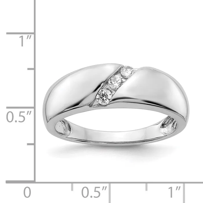 Goldiacom Rings 14k White Gold 3stone Real Diamond Mens Ring