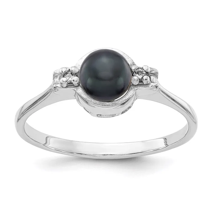 Goldiacom Rings 14k White Gold 5mm Black FW Cultured Pearl AA Real Diamond ring Goldiacom Rings 14k White Gold 5mm Black FW Cultured Pearl AA Real Diamond ring