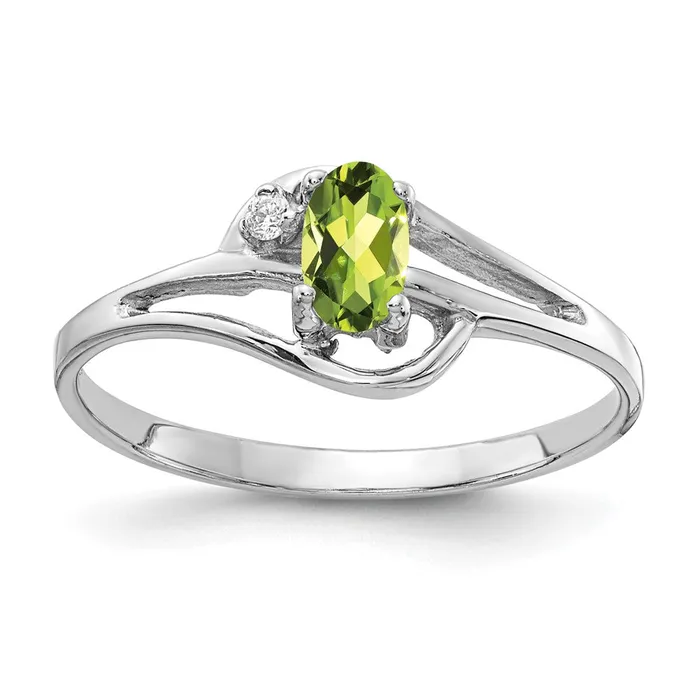Goldiacom Rings 14k White Gold 5x3mm Oval Peridot AAA Real Diamond ring