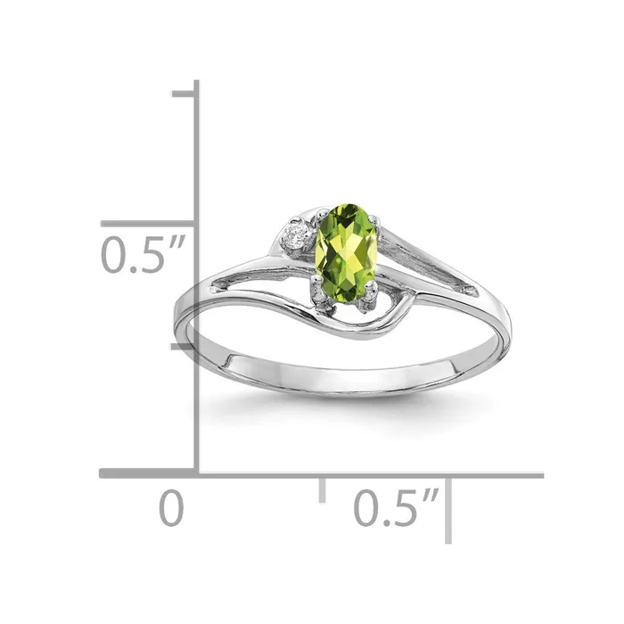 Goldiacom Rings 14k White Gold 5x3mm Oval Peridot AAA Real Diamond ring
