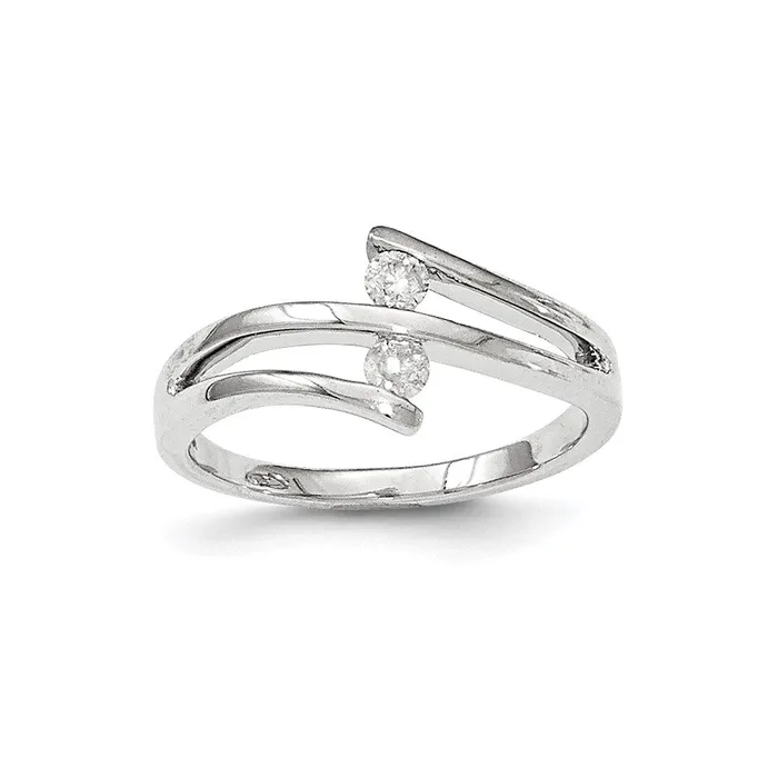 Goldiacom Rings 14k White Gold Polished 2 Stone Real Diamond Bypass Ring Goldiacom Rings 14k White Gold Polished 2 Stone Real Diamond Bypass Ring