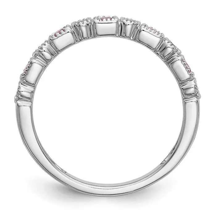 Goldiacom Rings 14k White Gold Real Diamond wPink Sapphire Band