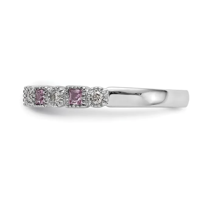 Goldiacom Rings 14k White Gold Real Diamond wPink Sapphire Band