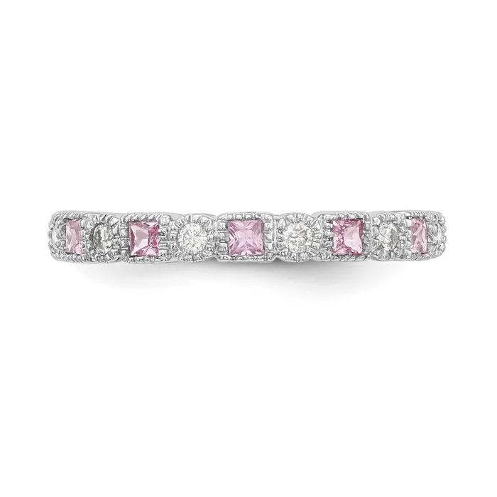 Goldiacom Rings 14k White Gold Real Diamond wPink Sapphire Band