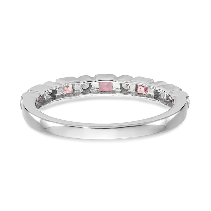 Goldiacom Rings 14k White Gold Real Diamond wPink Sapphire Band