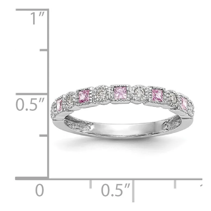 Goldiacom Rings 14k White Gold Real Diamond wPink Sapphire Band