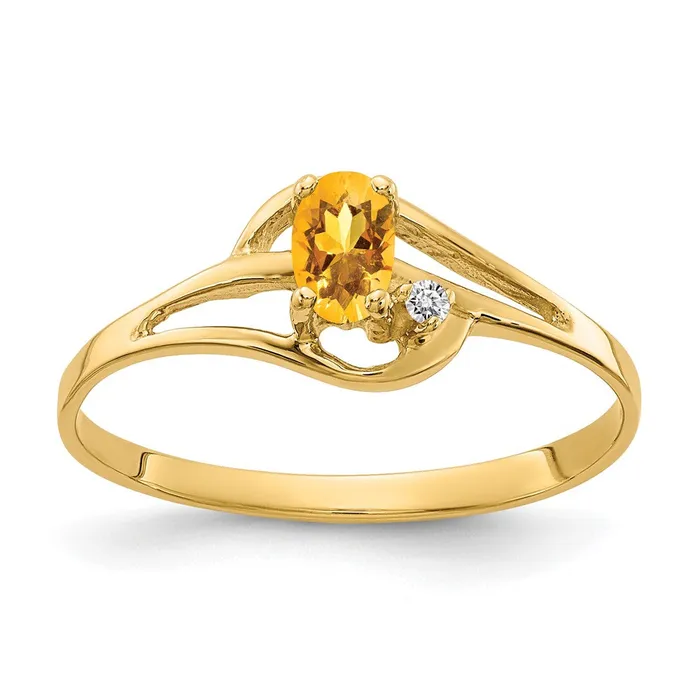 Goldiacom Rings 14K Yellow Gold 5x3mm Oval Citrine AA Real Diamond ring