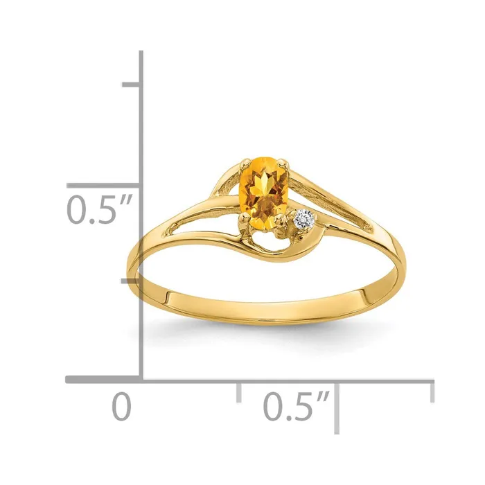 Goldiacom Rings 14K Yellow Gold 5x3mm Oval Citrine AA Real Diamond ring