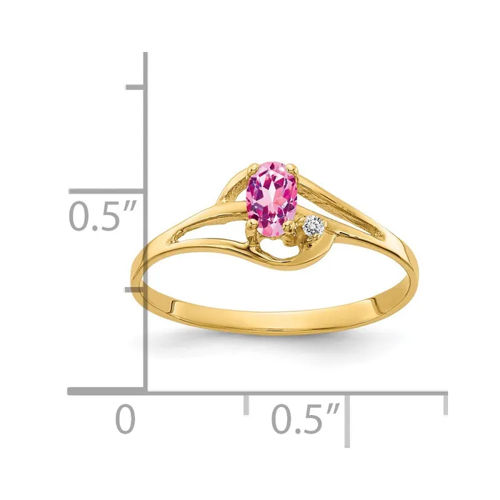 Goldiacom Rings 14K Yellow Gold 5x3mm Oval Pink Sapphire AA Real Diamond ring