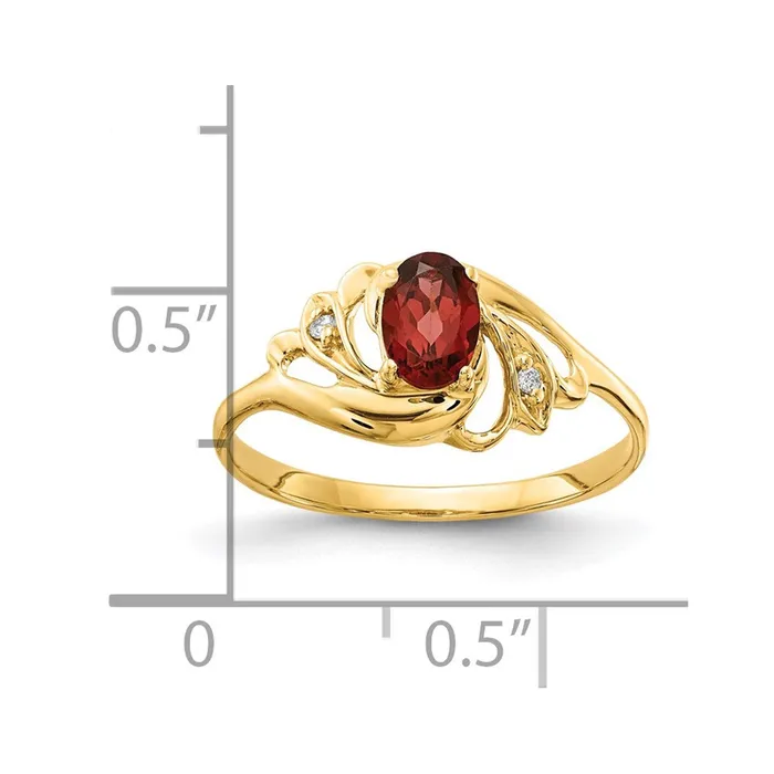 Goldiacom Rings 14K Yellow Gold 6x4mm Oval Garnet Checker AAA Real Diamond ring