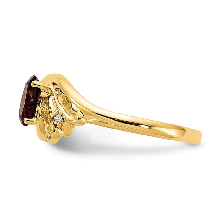 Goldiacom Rings 14K Yellow Gold 6x4mm Oval Garnet Checker AAA Real Diamond ring