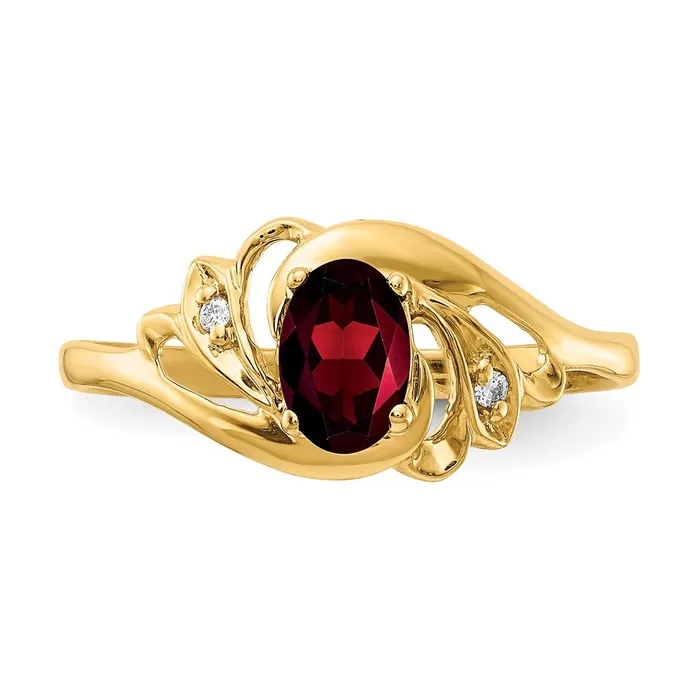Goldiacom Rings 14K Yellow Gold 6x4mm Oval Garnet Checker AAA Real Diamond ring