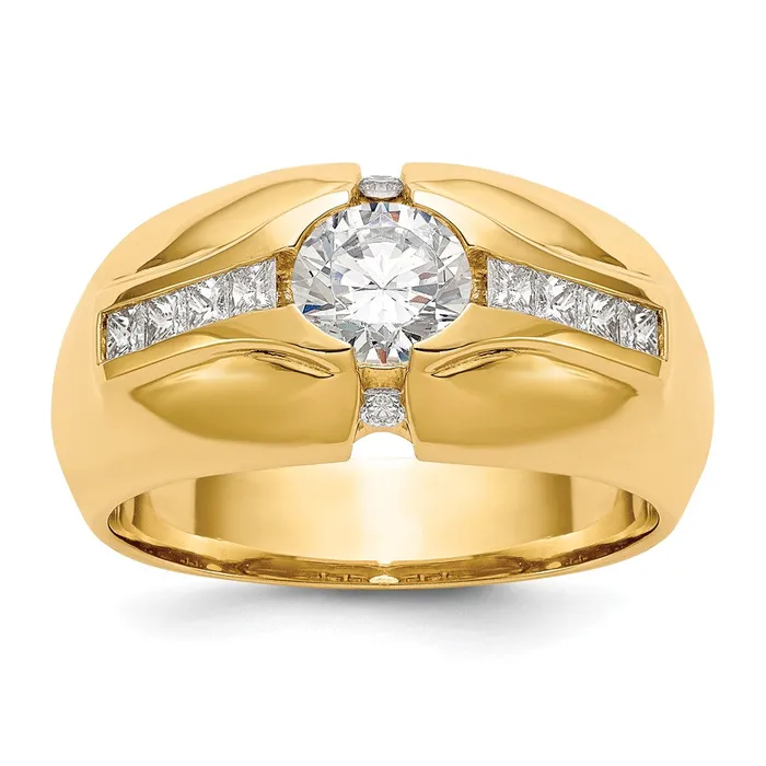 Goldiacom Rings 14K Yellow Gold AAA Real Diamond Mens Band