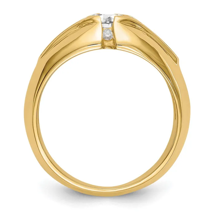 Goldiacom Rings 14K Yellow Gold AAA Real Diamond Mens Band