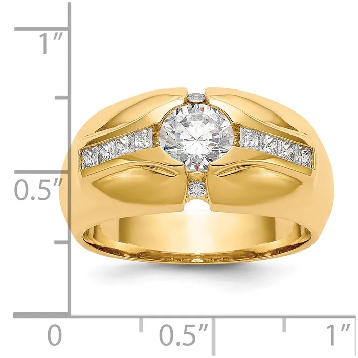 Goldiacom Rings 14K Yellow Gold AAA Real Diamond Mens Band