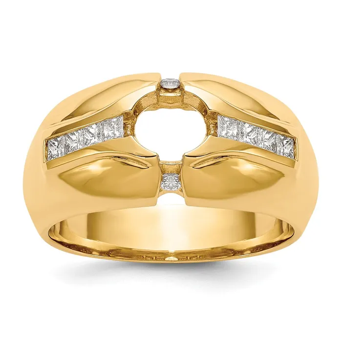 Goldiacom Rings 14K Yellow Gold AAA Real Diamond Mens Band