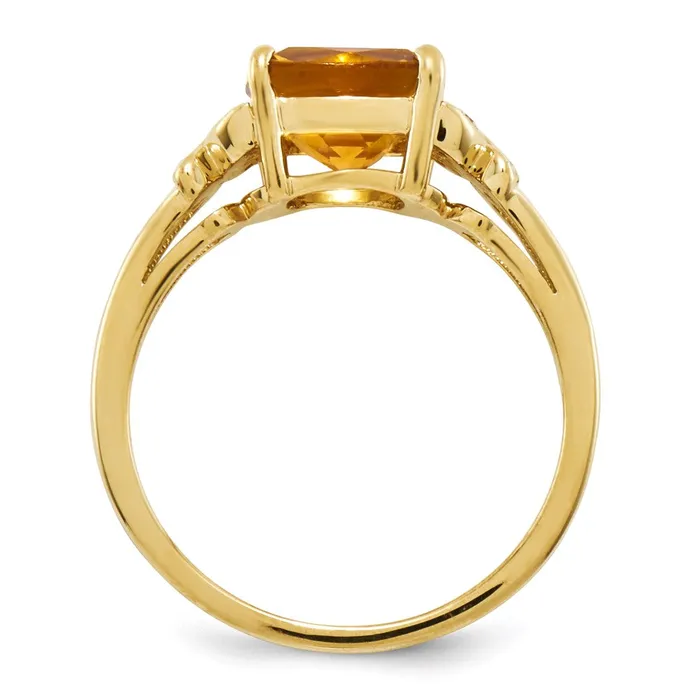Goldiacom Rings 14K Yellow Gold Real Diamond and Citrine Square Ring