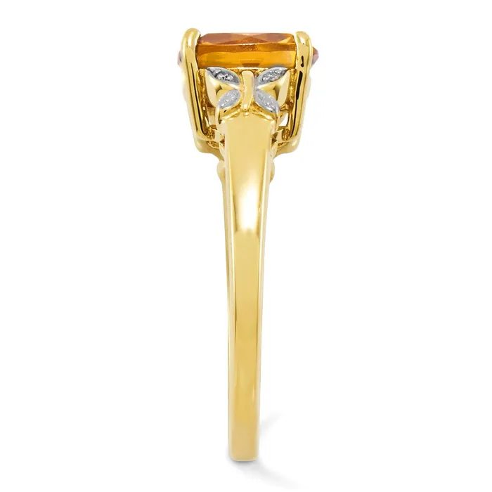 Goldiacom Rings 14K Yellow Gold Real Diamond and Citrine Square Ring
