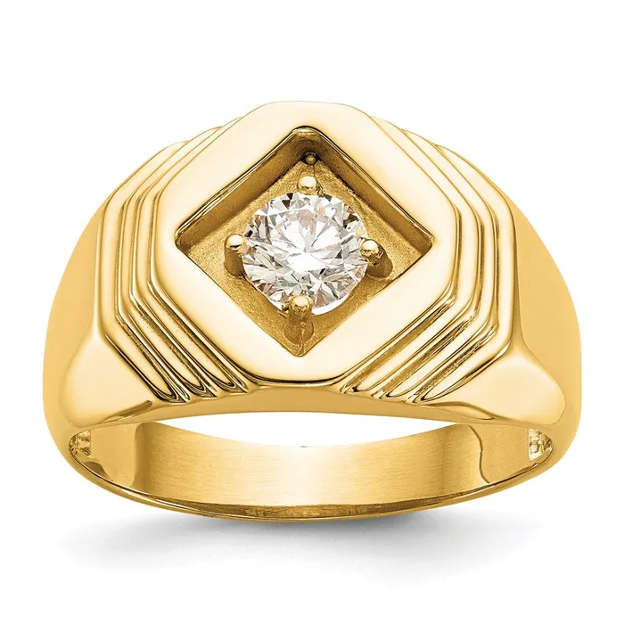 Goldiacom Rings 14K Yellow Gold Real Diamond Mens Band