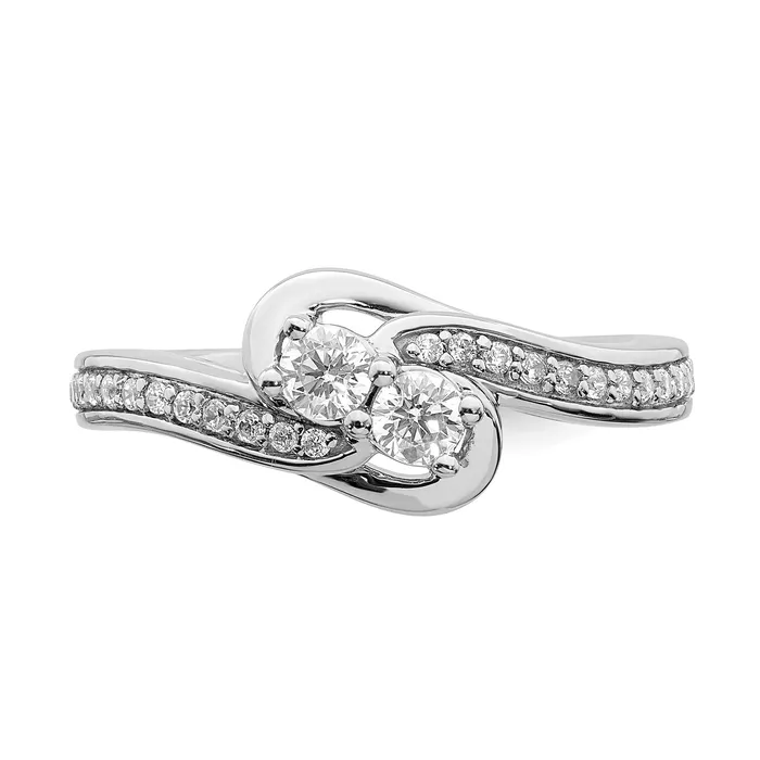 Goldiacom Rings 38 Ct Natural Diamond ByPass TwoStone Engagement Bridal Ring 14K White Gold