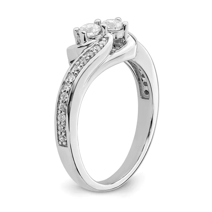 Goldiacom Rings 38 Ct Natural Diamond ByPass TwoStone Engagement Bridal Ring 14K White Gold