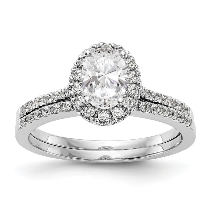 Goldiacom Rings 6x8mm Oval CZ Halo Style Engagement Ring 14K White Gold Goldiacom Rings 6x8mm Oval CZ Halo Style Engagement Ring 14K White Gold