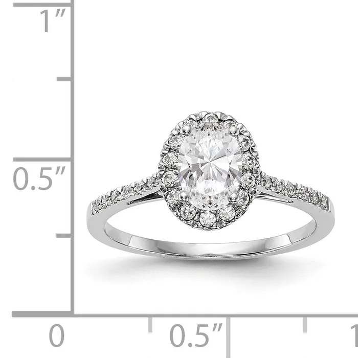 Goldiacom Rings 6x8mm Oval CZ Halo Style Engagement Ring 14K White Gold Goldiacom Rings 6x8mm Oval CZ Halo Style Engagement Ring 14K White Gold