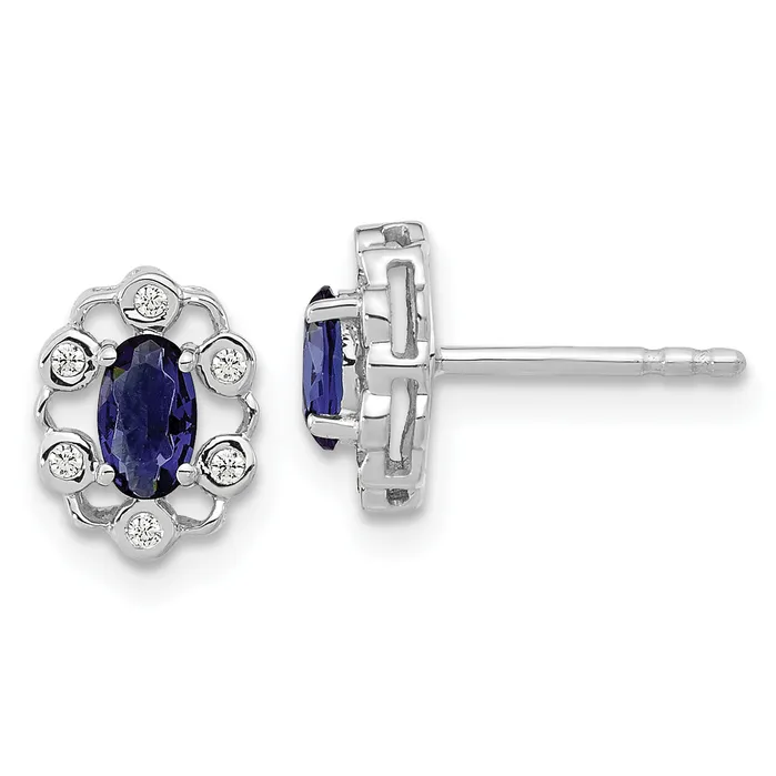 Goldia Earrings 14k White Gold 120 Ct Lab Grown Diamond VSSI G and Oval Created Sapphire Halo Post Earrings Goldia Earrings 14k White Gold 120 Ct Lab Grown Diamond VSSI G and Oval Created Sapphire Halo Post Earrings