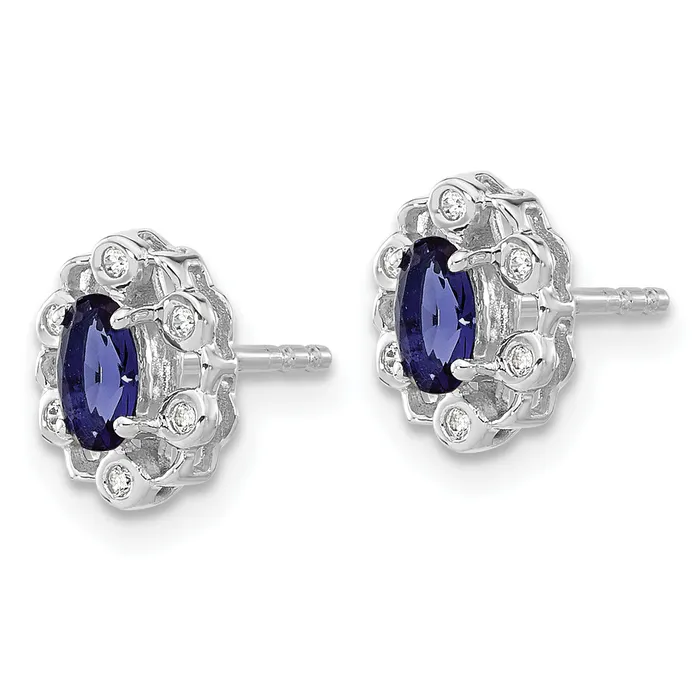Goldia Earrings 14k White Gold 120 Ct Lab Grown Diamond VSSI G and Oval Created Sapphire Halo Post Earrings