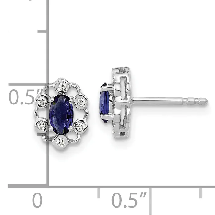 Goldia Earrings 14k White Gold 120 Ct Lab Grown Diamond VSSI G and Oval Created Sapphire Halo Post Earrings