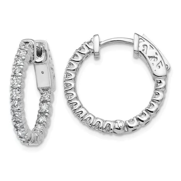 Goldia Earrings 14k White Gold 1 Ct Lab Grown Diamond VSSI G Round In and Out Safety Clasp Hoop Earrings Goldia Earrings 14k White Gold 1 Ct Lab Grown Diamond VSSI G Round In and Out Safety Clasp Hoop Earrings
