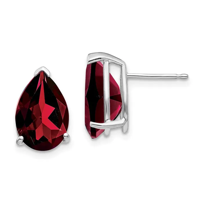 Goldia Earrings 14k White Gold Garnet Pear Stud Earrings