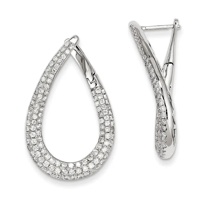 Goldia Earrings 14K White Gold Real Diamond Large Oval Loop Earrings Goldia Earrings 14K White Gold Real Diamond Large Oval Loop Earrings