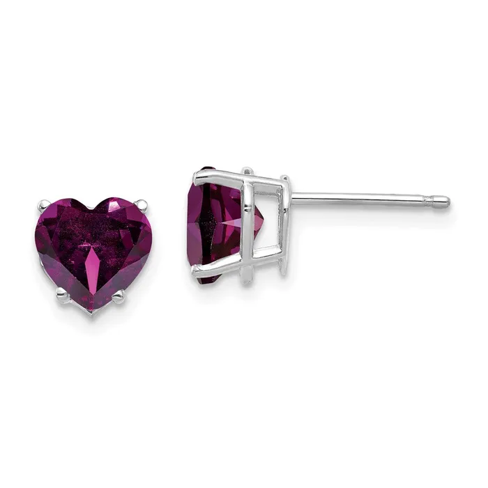 Goldia Earrings 14k White Gold Rhodolite Garnet Heart Stud Earrings