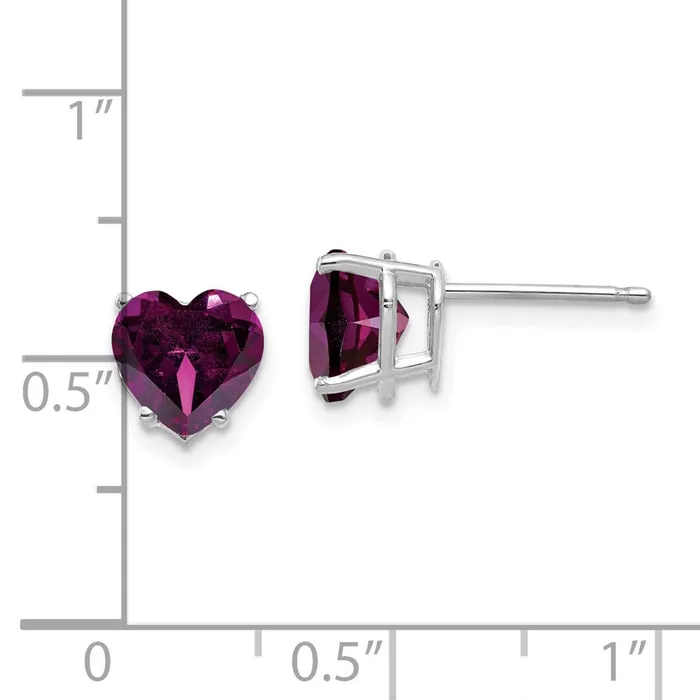 Goldia Earrings 14k White Gold Rhodolite Garnet Heart Stud Earrings