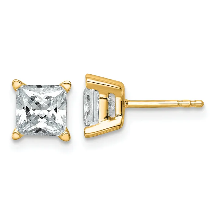 Goldia Earrings 14k Yellow Gold 2 ctw Certified Lab Grown Diamond VSSI G Princess 4 Prong Heavy Wt Stud Earrings Goldia Earrings 14k Yellow Gold 2 ctw Certified Lab Grown Diamond VSSI G Princess 4 Prong Heavy Wt Stud Earrings