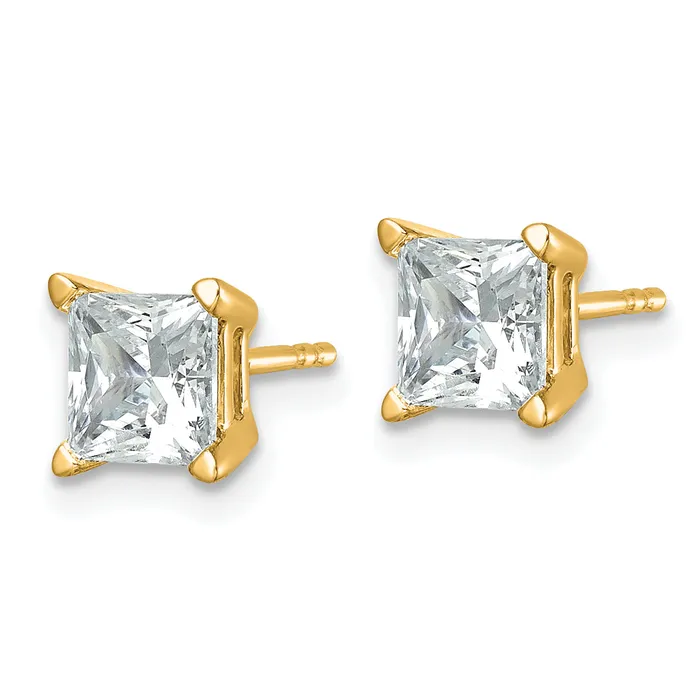 Goldia Earrings 14k Yellow Gold 2 ctw Certified Lab Grown Diamond VSSI G Princess 4 Prong Heavy Wt Stud Earrings