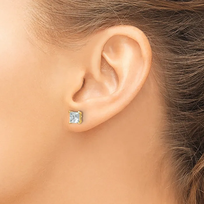 Goldia Earrings 14k Yellow Gold 2 ctw Certified Lab Grown Diamond VSSI G Princess 4 Prong Heavy Wt Stud Earrings