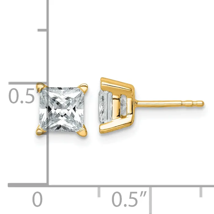 Goldia Earrings 14k Yellow Gold 2 ctw Certified Lab Grown Diamond VSSI G Princess 4 Prong Heavy Wt Stud Earrings