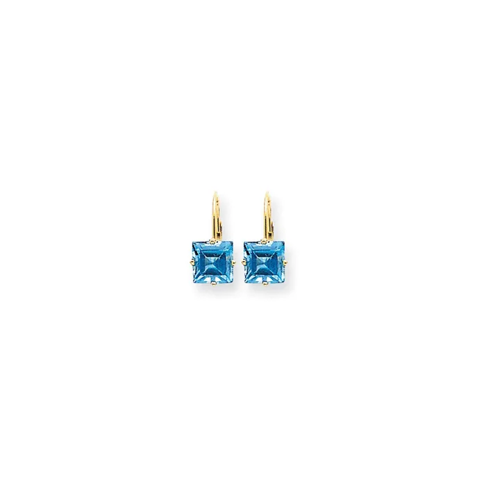 Goldia Earrings 14k Yellow Gold 7mm Princess Cut Blue Topaz Leverback Earrings Goldia Earrings 14k Yellow Gold 7mm Princess Cut Blue Topaz Leverback Earrings
