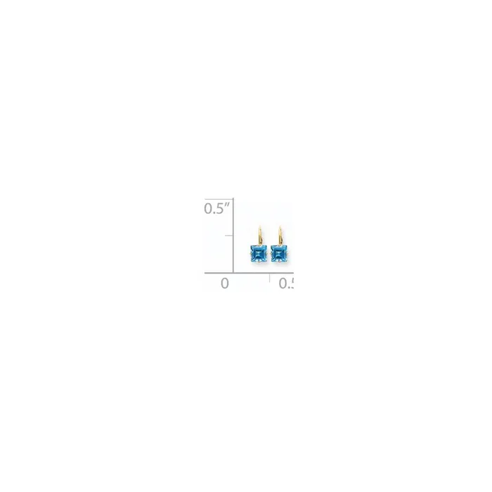 Goldia Earrings 14k Yellow Gold 7mm Princess Cut Blue Topaz Leverback Earrings