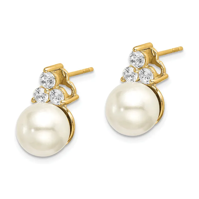 Goldia Earrings 14k Yellow Gold Lab Grown Diamond VSSI G Fresh Water Cultured Pearl Post Earrings