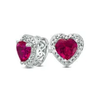 Goldia Earrings 50mm HeartShaped LabCreated Ruby and Diamond Accent Bead Frame Stud Earrings in Sterling Silver Goldia Earrings 50mm HeartShaped LabCreated Ruby and Diamond Accent Bead Frame Stud Earrings in Sterling Silver