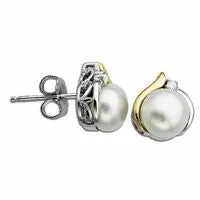 Goldia Earrings 70mm Cultured Freshwater Pearl and Diamond Accent Teardrop Stud Earrings in Sterling Silver and 14K Gold Goldia Earrings 70mm Cultured Freshwater Pearl and Diamond Accent Teardrop Stud Earrings in Sterling Silver and 14K Gold