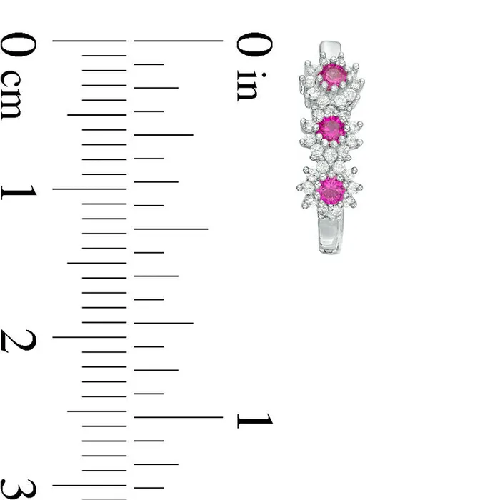 Goldia Earrings LabCreated Ruby and 02 CT TW Diamond Three Stone Sunburst Hoop Earrings in 10K White Gold
