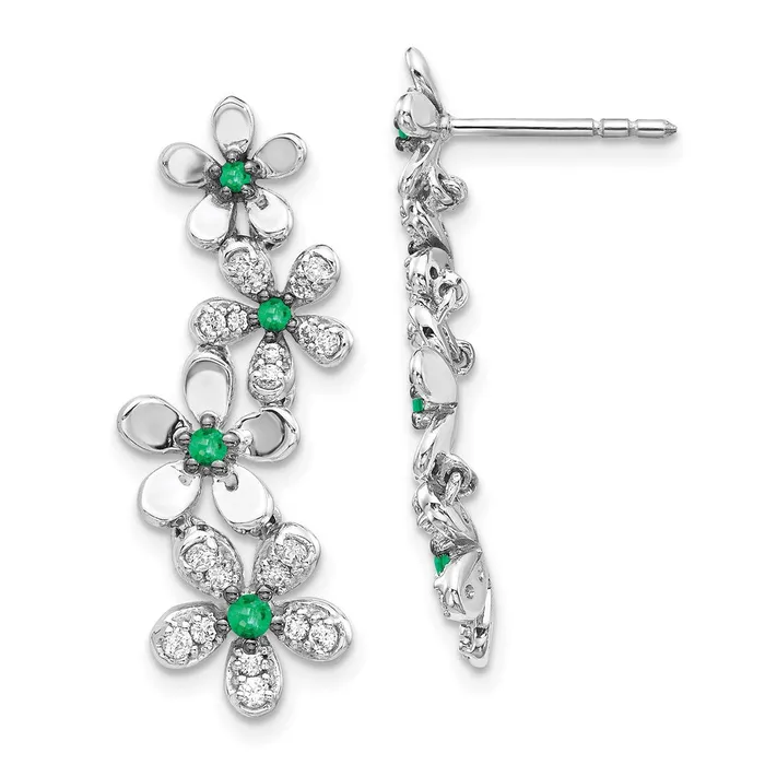 Goldia Earrings Solid 14k White Gold Simulated CZ Emerald Earrings