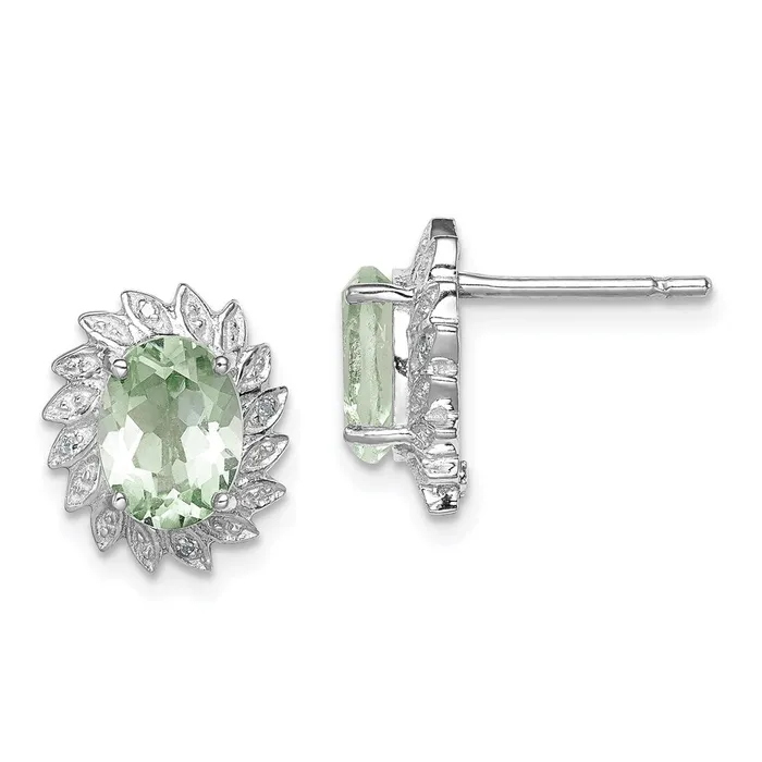 Goldia Earrings Sterling Silver Rhodium Green Quartz Diamond Earrings