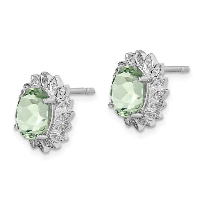Goldia Earrings Sterling Silver Rhodium Green Quartz Diamond Earrings